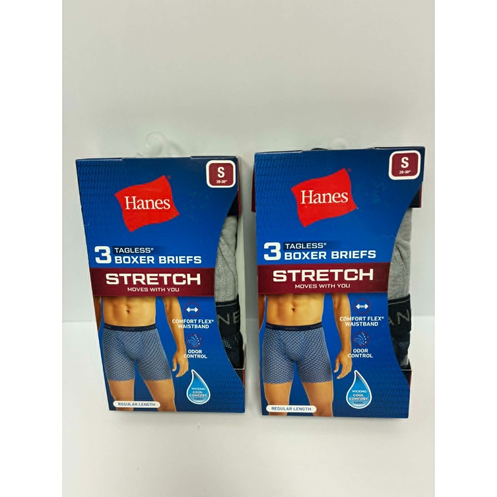 Hanes Men's Boxer Briefs 6 Total (2 Packs of 3) Size Small Stretch Tagless